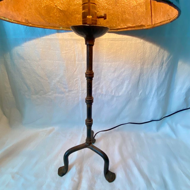 Iron Three Leg Lamp With Copper Shade For Sale In Sacramento - Image 6 of 11