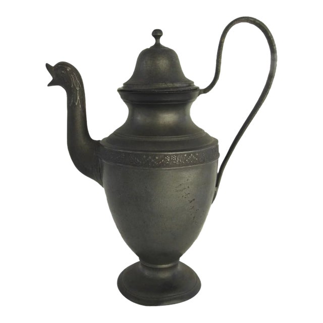 19th Century French Pewter Ewer Tea Coffee Pot Swan Duck Bird Spout For Sale