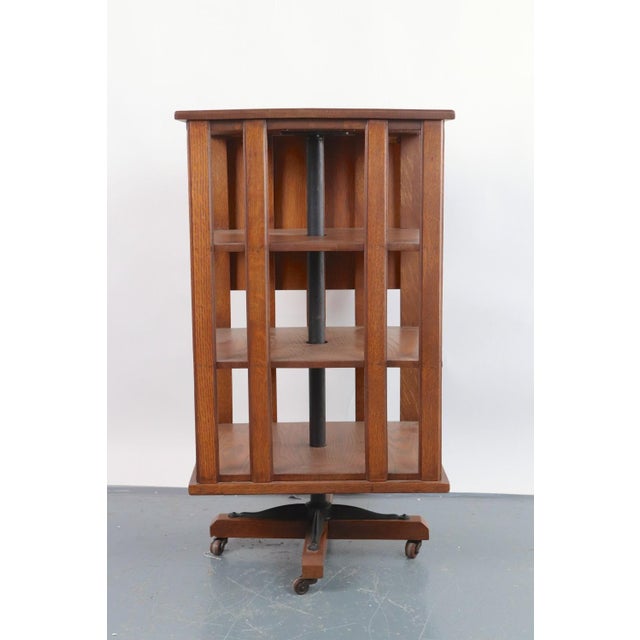 Vintage Oak Spinning Side Table Bookcase For Sale In New York - Image 6 of 9