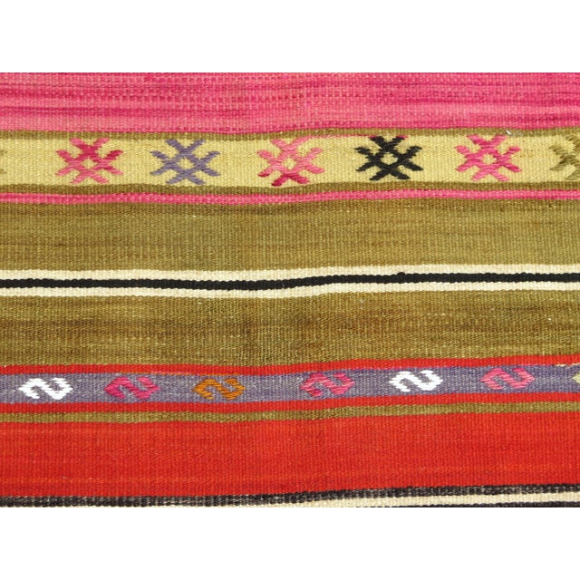 Mid 20th Century Colofull Organic Wool Turkish Kilim Runner Hallway Rug For Sale - Image 10 of 11