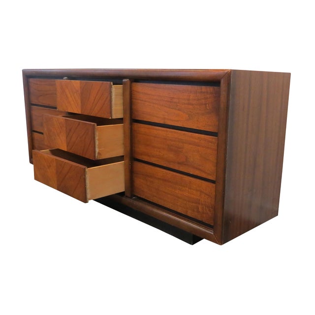 20th Century Art Deco Lane Furniture Co. Rosewood and Walnut 9Drawer Dresser Chairish