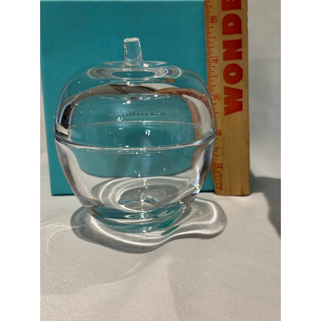 Tiffany and Co Crystal Apple Trinket Jar Covered Dish With Original Box For Sale - Image 9 of 11