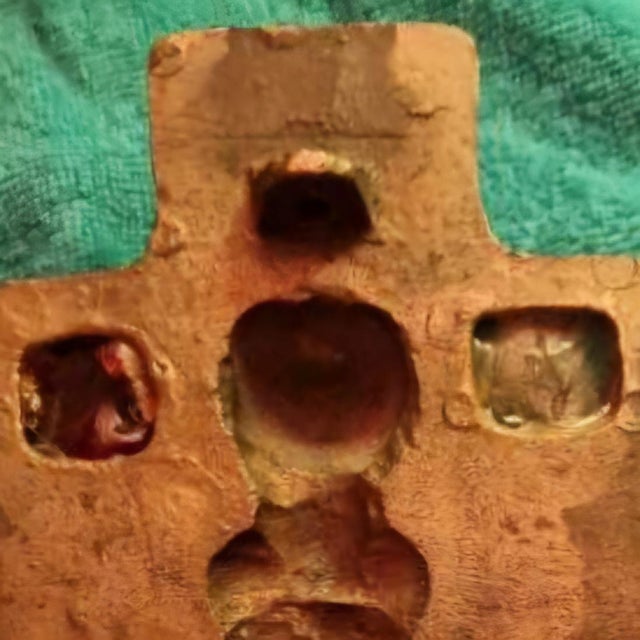 Antique Continental Bronze Devotional Crucifix Sculpture With Gemstone Inlays. For Sale - Image 11 of 12