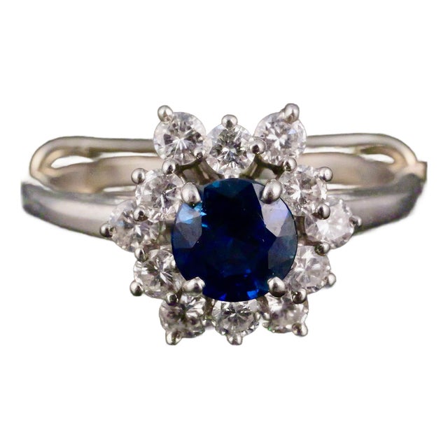 1972 Tiffany & Co Platinum Sapphire and Diamond Cluster Ring For Sale