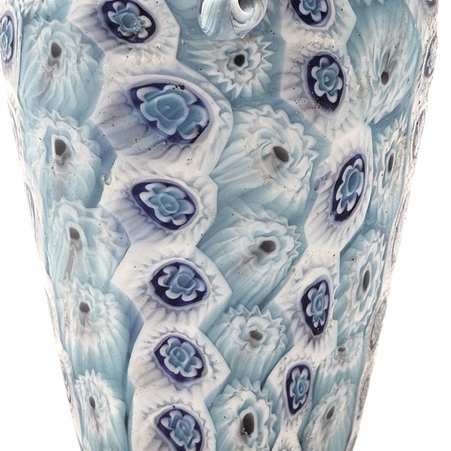 Glass Fratelli Toso Murano Italy Art Glass Millefiori Murrine Handled Vase Blue 6" For Sale - Image 7 of 8