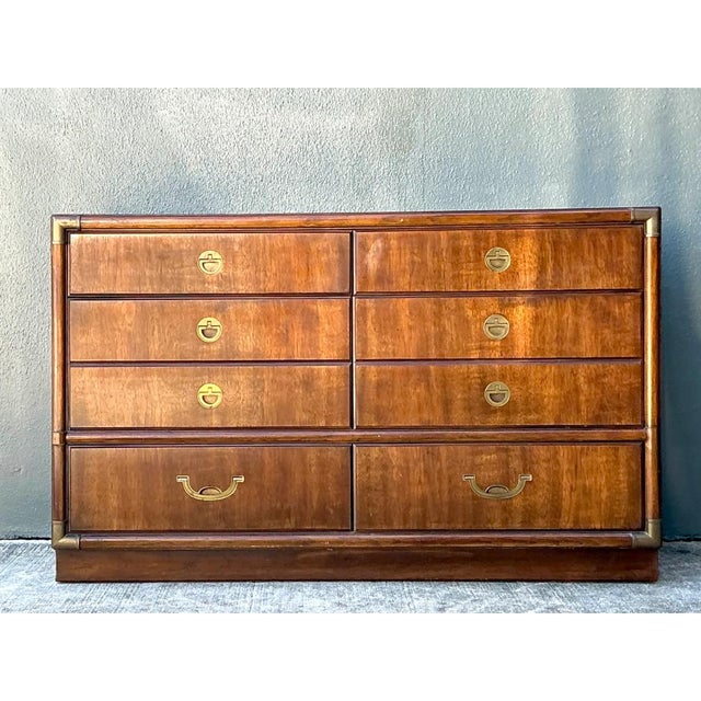 Wood Vintage Drexel Wood and Metal Campaign Dresser For Sale - Image 7 of 12