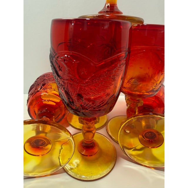 Vintage Amberina American Eagle & Stars Goblets – Red & Amber Patriotic Glass - Set of 6 For Sale - Image 4 of 8