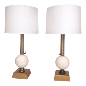 American Industrial Style Metal and Porcelain Lamps by Jim Misner - a Pair