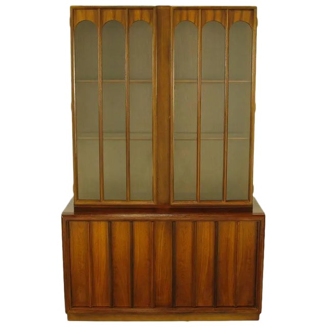 Keller Colonnade-Top Walnut and Glass Tall Cabinet For Sale