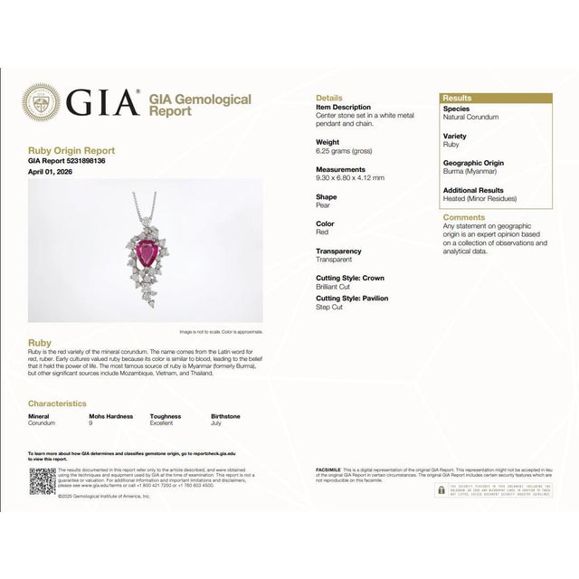 Red 2.11 Carat Burmese Ruby Diamond Platinum Pendant Necklace, Gia Certified For Sale - Image 8 of 8