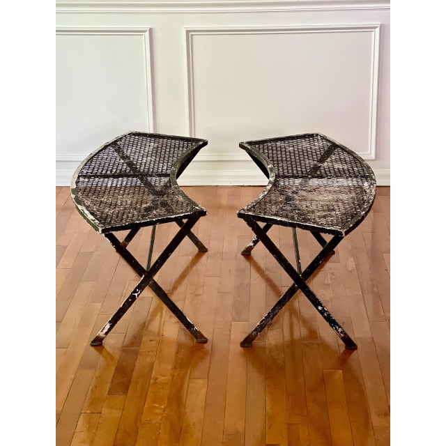 Mid-Century Modern 1960s Pair of Salterini Attributed Black Wrought Iron Curved Garden Patio Benches For Sale - Image 3 of 12
