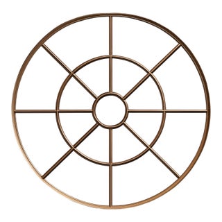 Vintage Round Wrought Iron Large Windowpane Mirror For Sale