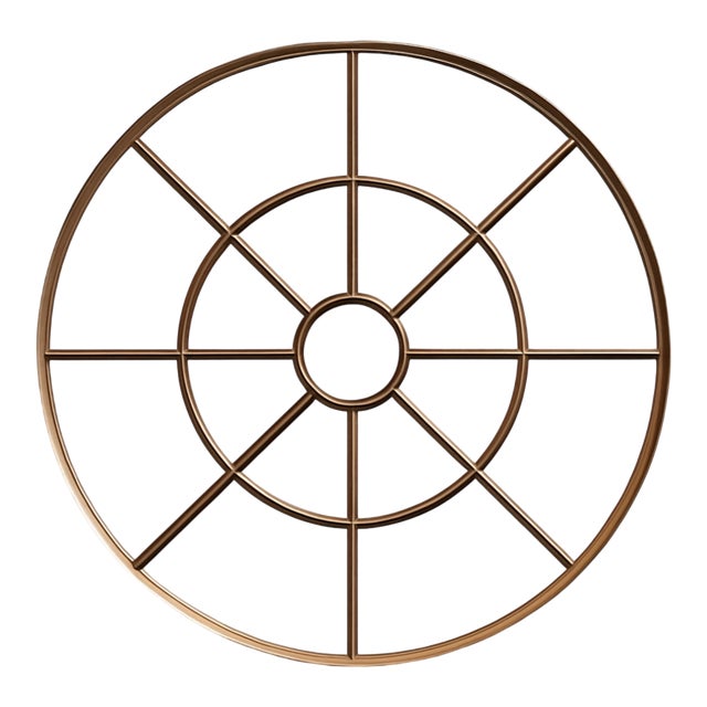 Vintage Round Wrought Iron Large Windowpane Mirror For Sale