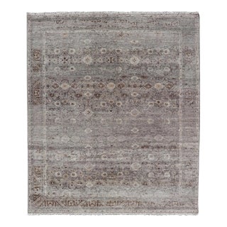 Modern Oushak Rug With Floral Pattern in Gray Brown Tones and Neutral Colors For Sale