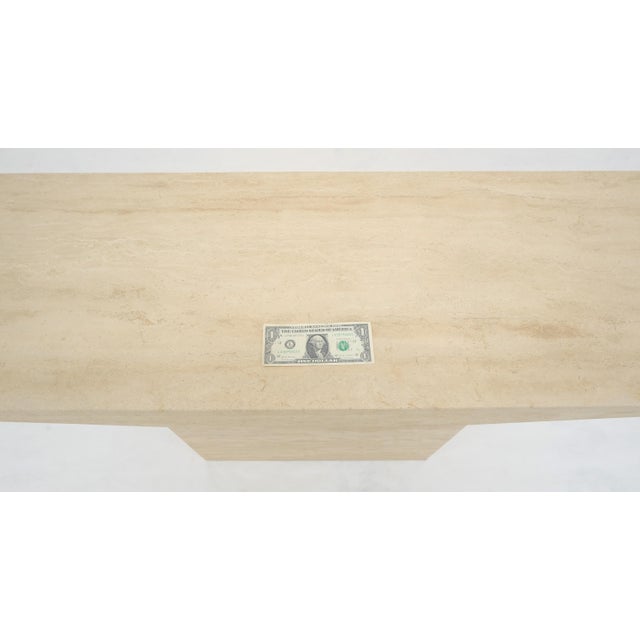 Angelo Mangiarotti Italian Mid Century Modern Single Pedestal Travertine Console Sofa Table MINT For Sale - Image 4 of 14