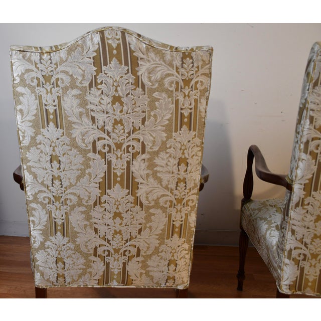 1980s Hickory Chair English Hepplewhite Mahogany Inlay Pair of High-Back Chairs For Sale - Image 12 of 17