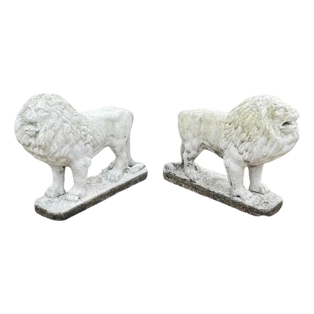 Vintage Classical Style Standing Lion Cement Guardian Entry Garden ...
