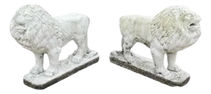 Vintage Classical Style Standing Lion Cement Guardian Entry Garden Statue - Pair