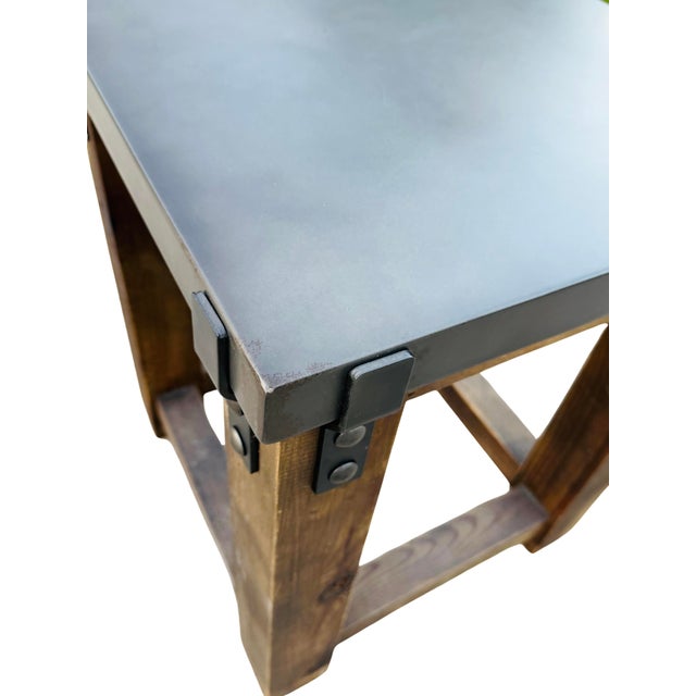 Restoration Hardware Rh Reclaimed Wood & Aged Zinc Strap Side Tables – Rustic Industrial Farmhouse Accent Tables For Sale - Image 14 of 16