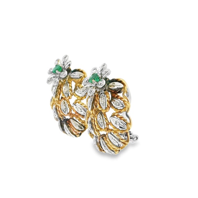 Metal Mid 20th Century Mid-Century Italian 18k Gold Emerald & Diamond Earrings, A Pair For Sale - Image 7 of 10