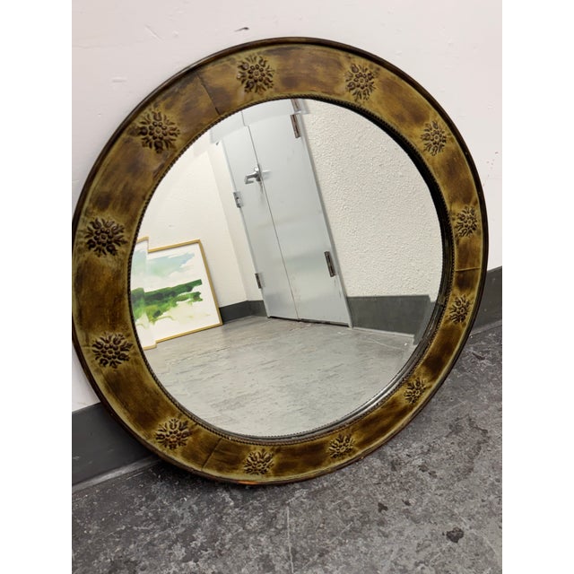 Late 20th Century Gilded Metal Floral Medallion Wall Mirror, 26.5 Inches For Sale - Image 5 of 12