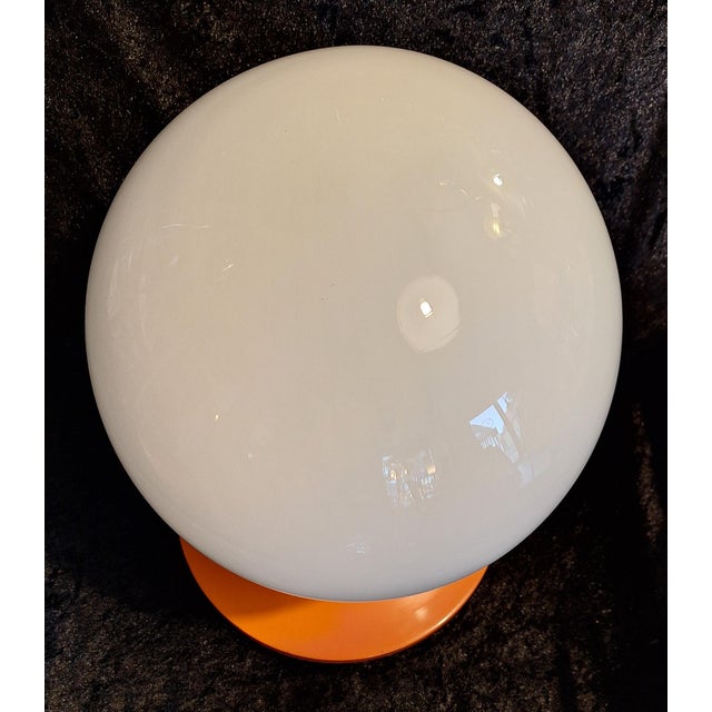 Space Age Table Lamp with Orange Metal Base and Round White Glass Shade, 1970s For Sale - Image 6 of 8