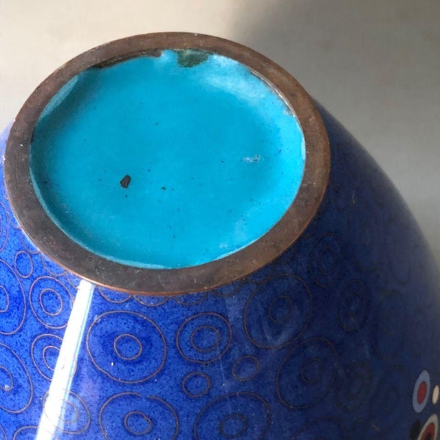 Metal Vintage Cloisonné Enamel Geometric Polka Dot Lidded Jar / Tea Caddy For Sale - Image 7 of 9