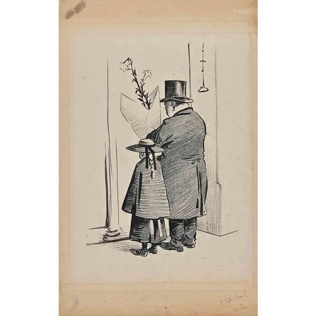 The Visit is a black marker drawing realized by Hermann Paul . Hand signed on the lower left corner. Good condition except...