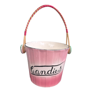 Vintage Hand-Painted Ceramic Candy Bucket With Wrapped Handle, Pink Ombre Finish