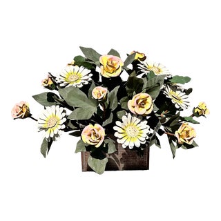 1960's Italian Tole Flower Arrangement With Roses For Sale