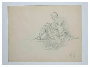 Maurice Chabas, Figure of Man, Pencil Drawing, Early 20th-Century