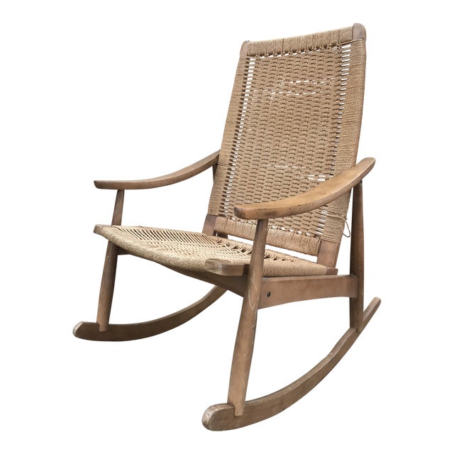 Hans Wegner Style Woven Rope Rocking Chair Chairish