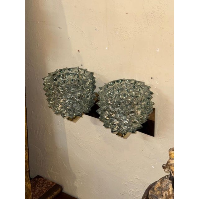 Modern Pair of Rostrada Murano Glass and Brass Sconces For Sale - Image 3 of 4