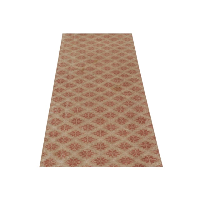 Rug & Kilim Vintage Distressed Runner Rug, Rustic Beige With Rust Florals - Rug & Kilim For Sale - Image 4 of 8