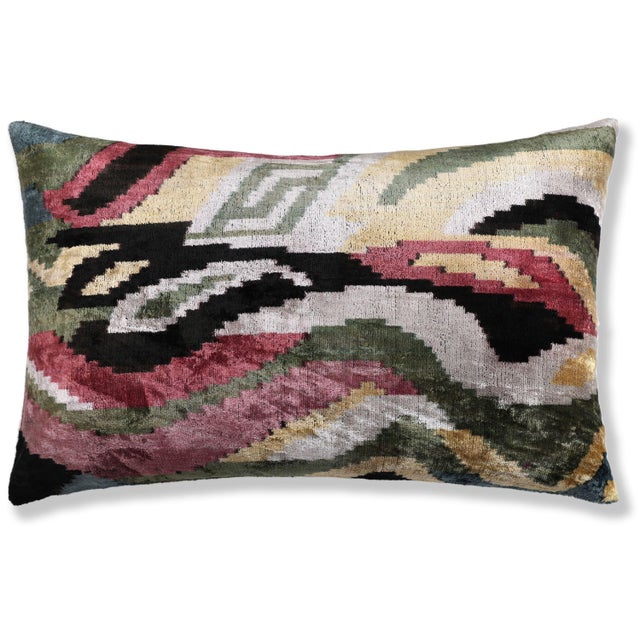 "Transform your sofa into a gallery display with our Hand-Knotted Silk Velvet Abstract Lumbar Pillow. This 16x24 piece is...