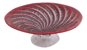Vintage Footed Red Art Glass Spiral Dish
