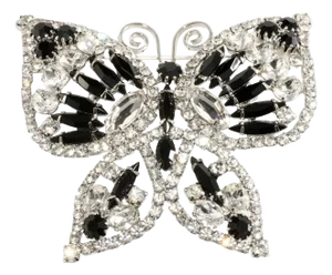 Vintage Dominique Butterfly Brooch Deco Revival Black & Clear Rhinestones