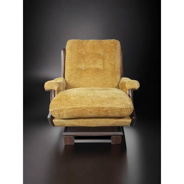 1960s Armchair in Yellow Velvet and Wood, 1960s For Sale - Image 5 of 6