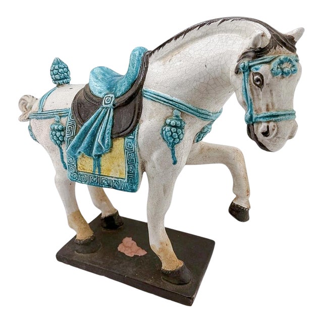 Vintage Tang Dynasty Style Prancing Horse Sculpture For Sale