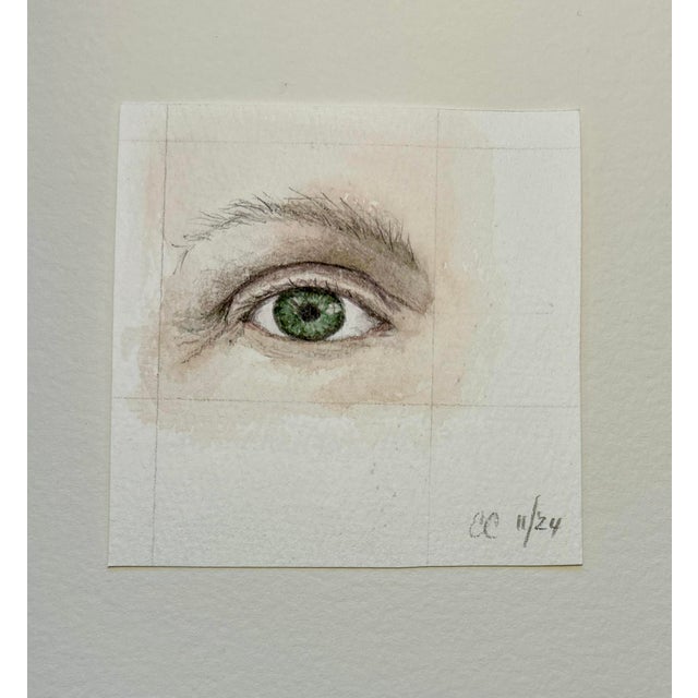 Original Watercolor Painting “Self Portrait Green Eye” For Sale - Image 4 of 6