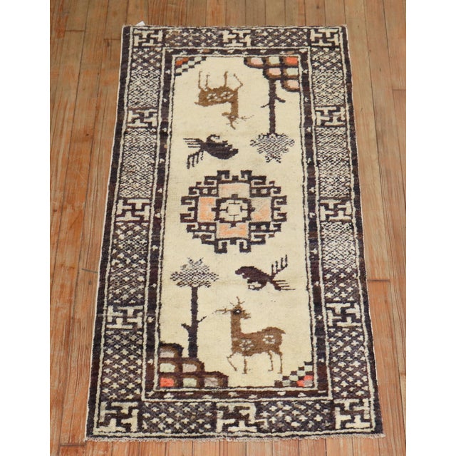 Zabihi Collection Small Mongolian Animal Rug For Sale - Image 4 of 6
