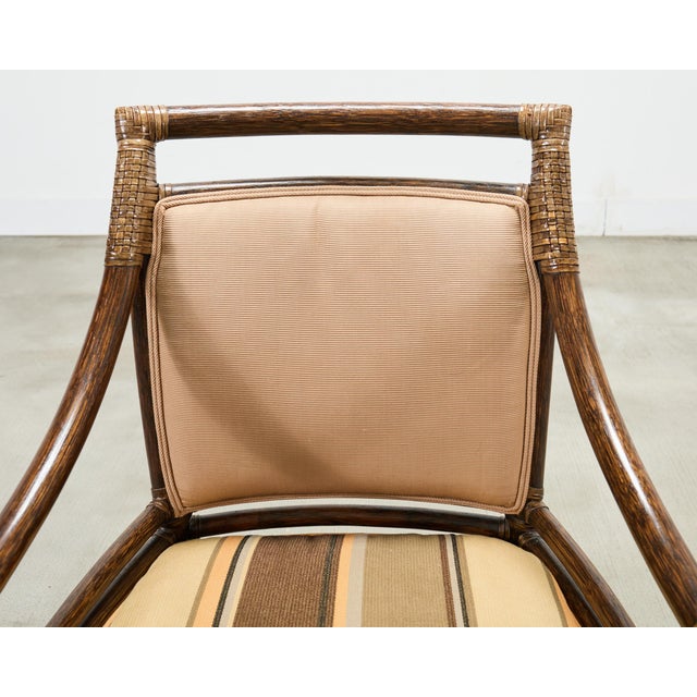Set of Four McGuire Rattan Target Upholstered Dining Armchairs For Sale - Image 12 of 18
