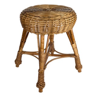 Vintage Wicker Stool, 1960 For Sale