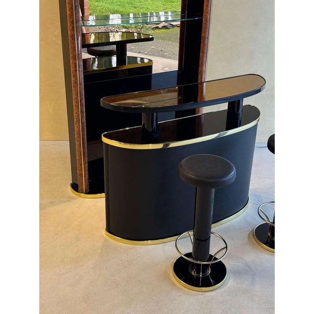 Mid-Century Black Lacquered and Burl Wood Cocktail Bar For Sale - Image 4 of 11