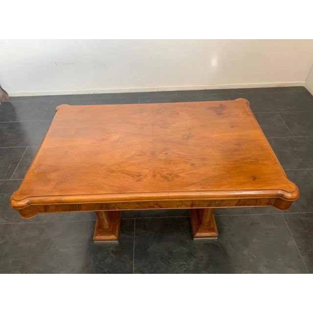 Walnut Dining Table with Walnut Feather Steel Base, 1940s For Sale - Image 4 of 10