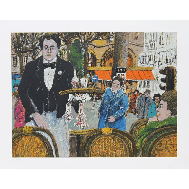 Modern David Azuz, Waiter in Cafe Margolin, Lithograph For Sale - Image 3 of 3