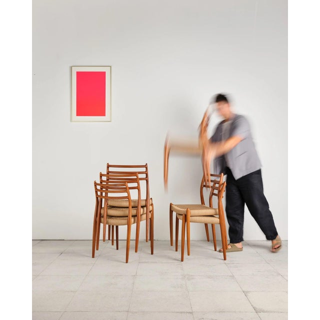 Model 78 Dining Chairs in Teak with Paper Cord Weave by Niels O. Møller for j.l. Møllers, Denmark, 1960s, Set of 6 For Sale - Image 6 of 18