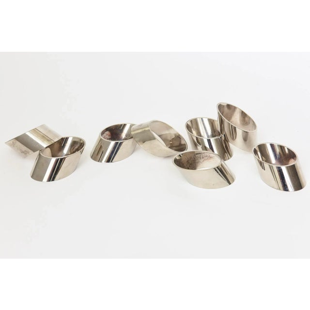Vintage Sculptural Angled Silver Plate Napkin Rings Set of Eight Italian For Sale - Image 4 of 8