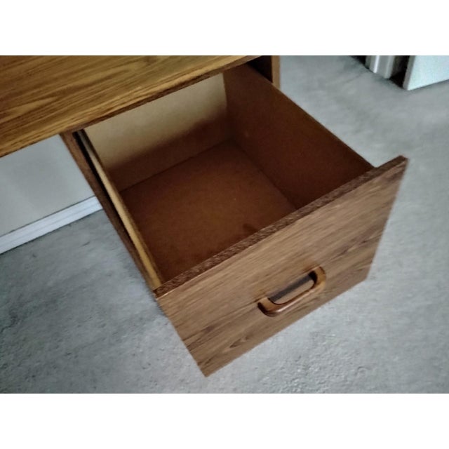 Desk - 2 File Cabinets + Desktop Walnut Wood Portable 3 Pc Retro Wooden Desk Euc For Sale - Image 12 of 13
