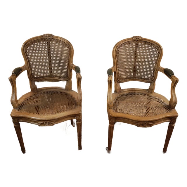 Pair of 19th Century French Louis XVI Bergère Armchairs With Cane Seats and Backs For Sale